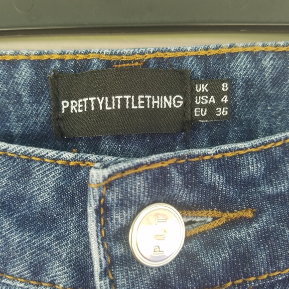 Prettylittlethings Denim Jeans, Raw Edge Ankle, Lace Up Calf, High Rise, Sz 4 - Picture 5 of 16